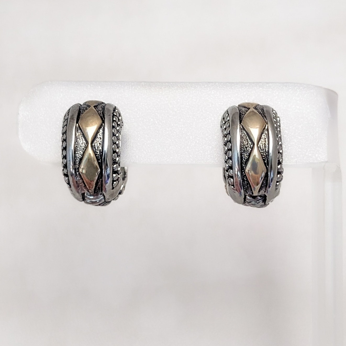 Vintage Clip On Earrings Two Tone Reversible Magnetic Hoops SilverGold Tone